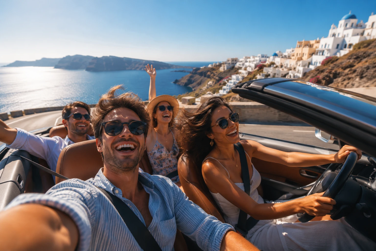 Car rental in Greece — convertible road trip along the coast | VRENTY CAR